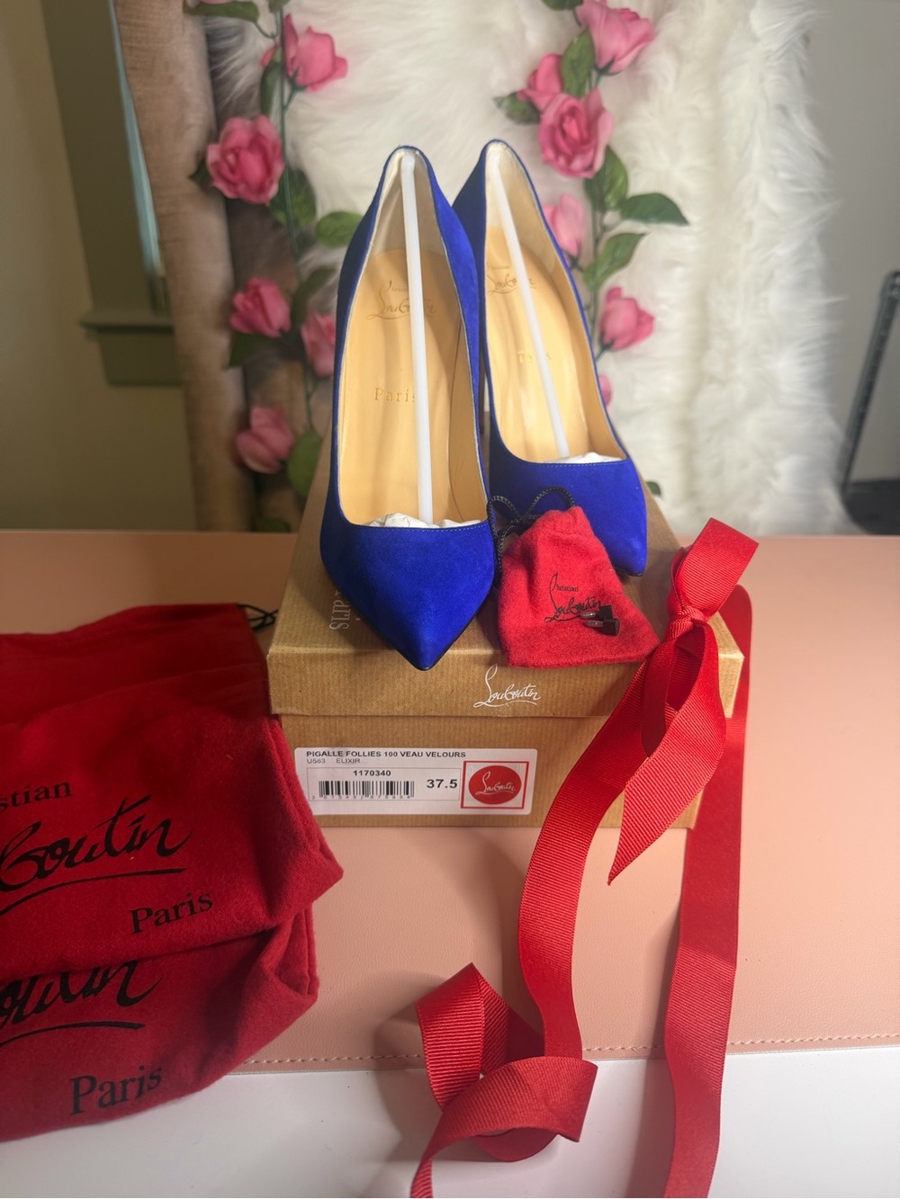 Christian Louboutin Pigalle Follies 100 Elixir Blue Suede Pump Heels 37.5 Box - Picture 14 of 15